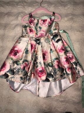 Rare Editions pink and green flower high low dress